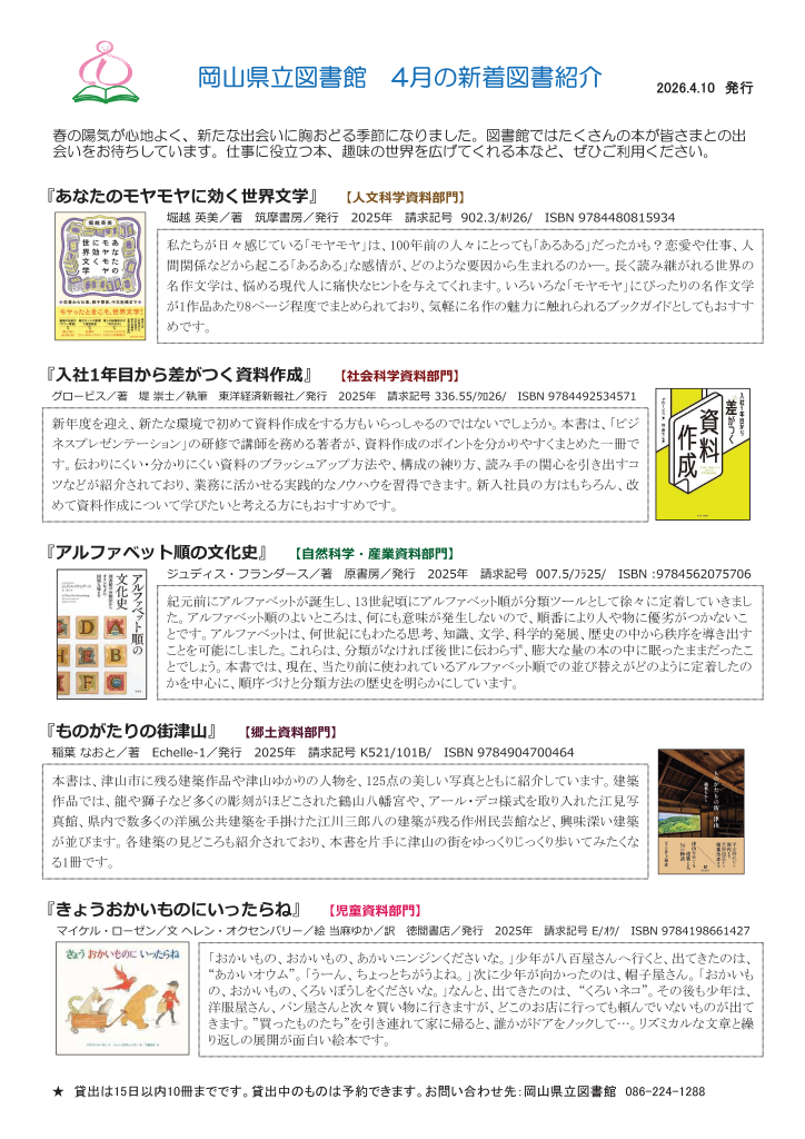 「新着図書リスト(４月)」ポスター